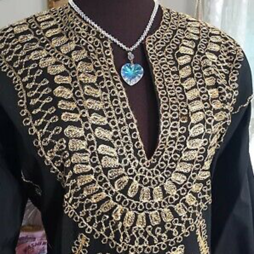 Vintage 70's Caftan Dress Gold Metallic Embroidery  Hostess Gown